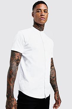 Boohoo Cotton Poplin Grandad Shirt In Short Sleeve