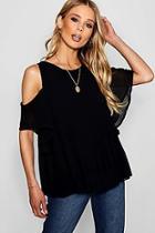 Boohoo Amy Pleat Front Cold Shoulder Blouse