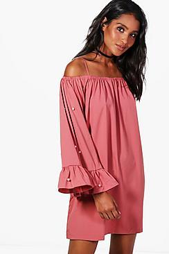 Boohoo Cold Shoulder Pearl Shift Dress