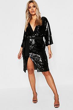 Boohoo Plus Sequin Kimono Sleeve Midi Dress