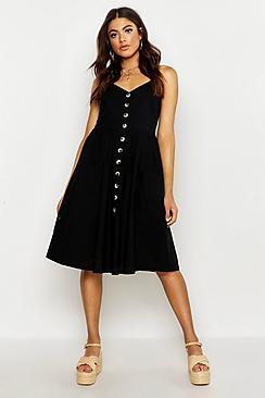 Boohoo Linen Mix Button Front Dress