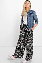 Boohoo Bahati Belted Floral Wide Leg Trousers