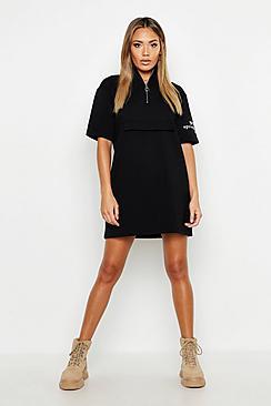 Boohoo Short Sleeve Zip Detail Slogan Sweat Dress