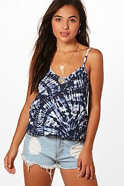 Boohoo Petite Sasha Tie Dye Back Strap Cami Top