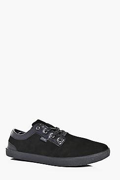 Boohoo Suede And Pu Panelled Lace Up Plimsoll