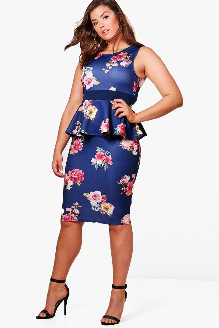 Boohoo Plus Lucie Floral Sleeveless Peplum Dress Multi