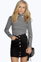 Boohoo Laura Black Denim Button Through Mini Skirt Black