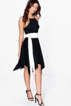 Boohoo Rachel Textured Fabric Hanky Hem Skater Dress