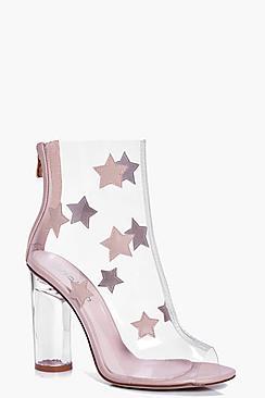 Boohoo Lydia Star Trim Clear Peeptoe Boot
