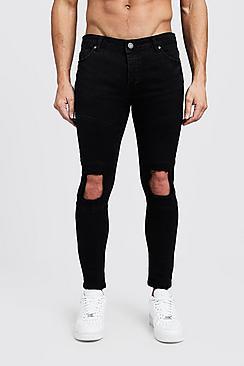 Boohoo Skinny Fit Biker Jeans With Calf Zip