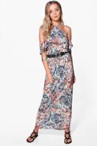 Boohoo Bex Cold Shoulder Ruffle Front Maxi Dress Multi