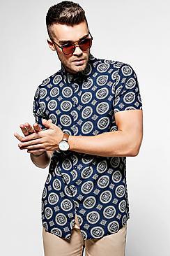 Boohoo Mandala Print Short Sleeve Collar Shirt