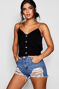Boohoo Isobel Horn Button Detail V Front Woven Cami