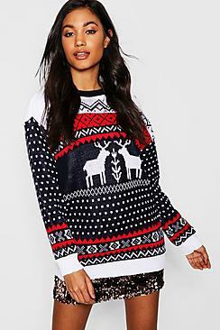 Boohoo Fairisle Reindeer Christmas Jumper