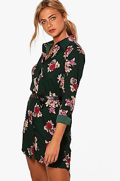 Boohoo Effy Floral Printed Shirt Dress