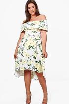 Boohoo Plus Elizabeth Deep Bardot Floral Dip Back Midi Dress