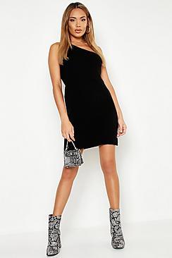 Boohoo Knitted One Shoulder Mini Dress