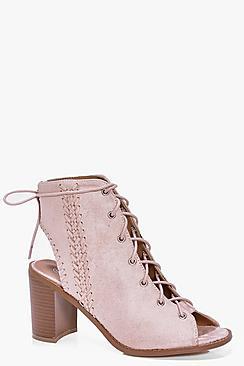 Boohoo Tilly Plaited Side Peeptoe Lace Up Shoe Boot