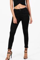 Boohoo Brianne Slit Knee Destroyed Hem Skinny Jeans Black