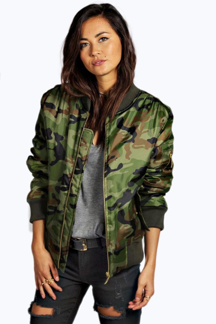 Boohoo Mya Camo Ma1 Bomber Jacket Multi