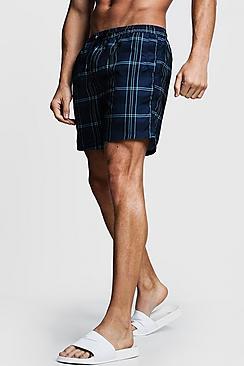 Boohoo Check Print Mid Length Swim Short