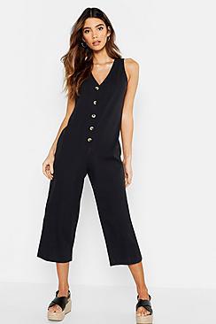 Boohoo Wide Leg Button Jumpsuit