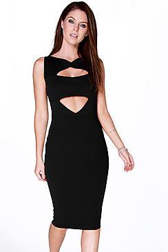 Boohoo Miranda Cut Out Detail Midi Bodycon Dress