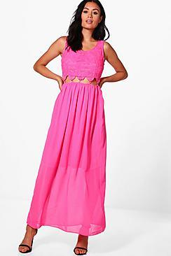 Boohoo Rebecca Crochet Lace Cut Out Waist Maxi Dress