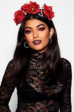 Boohoo Halloween Skull & Large Rose Headband