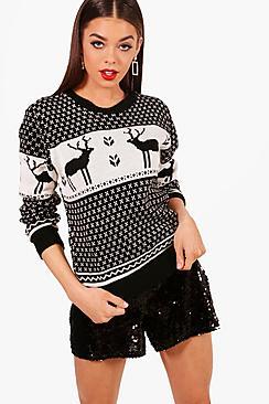 Boohoo Snowflake And Reindeer Knitted Jumper