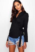 Boohoo Verity Wrap Front Tie Side Blouse