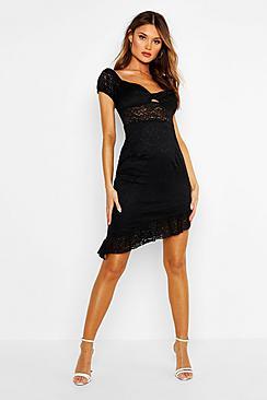 Boohoo Lace Off Shoulder Twist Front Dress