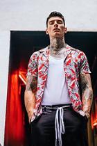 Boohoo Red Floral Print Short Sleeve Shirt