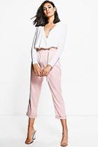 Boohoo Mia D Ring Belted Cropped Slim Fit Trousers
