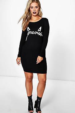 Boohoo Plus Pheobe Meow Halloween Bodycon Dress