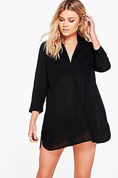 Boohoo Petite Oversized Cotton Beach Shirt