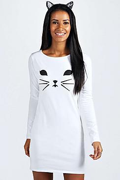 Boohoo Ana Halloween Cat Face Bodycon Dress