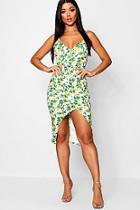 Boohoo Annie Lemon Print Strappy Wrap Midi Dress