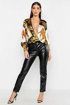Boohoo Woven Chain Print Wrap Tie Waist Blouse