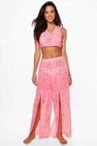 Boohoo Ella Neon Paisley Beach Trouser Co-ord Set Pink