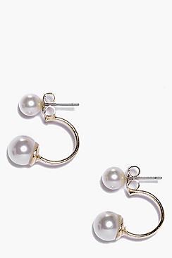 Boohoo Jeannie Double Faux Pearl Stud Earrings