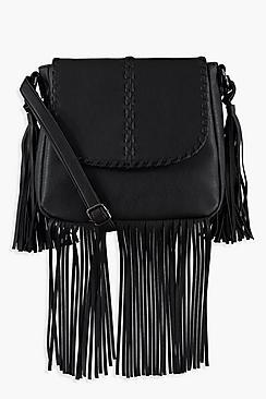 Boohoo Lisa Whip Stitch & Fringe Cross Body Bag
