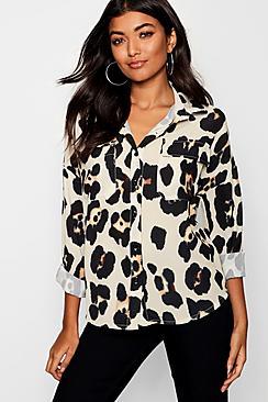 Boohoo Leopard Print Pocket Shirt