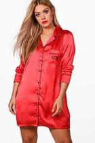 Boohoo Plus Lauren Vip Slogan Satin Shirt Night Dress