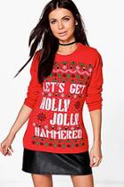 Boohoo Eva Let's Get Jolly Hammered Christmas Jumper