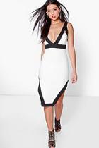 Boohoo Ria Contrast Colour Cut Away Hem Midi Dress