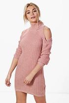 Boohoo Niamh Turtle Neck Cold Shoulder Jumper Dress