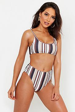 Boohoo Striped Super Cropped Bikini