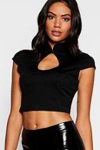 Boohoo High Collar Cut Out Crop Top