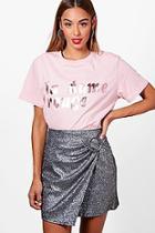 Boohoo Willow Foil Slogan T-shirt